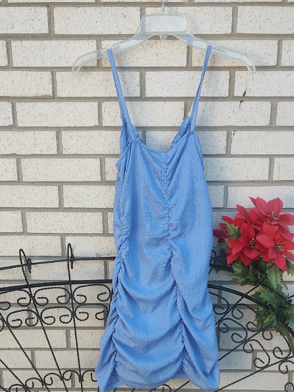 Light Blue Ruched Spaghetti Strap Dress - Picture 5 of 8